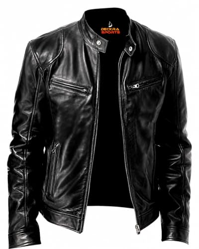 Authentic“牛革“LL“Leather Drizzler Jacket Deckra Men's Genuine Leather Jacket – 100% Real Leather, Zipper